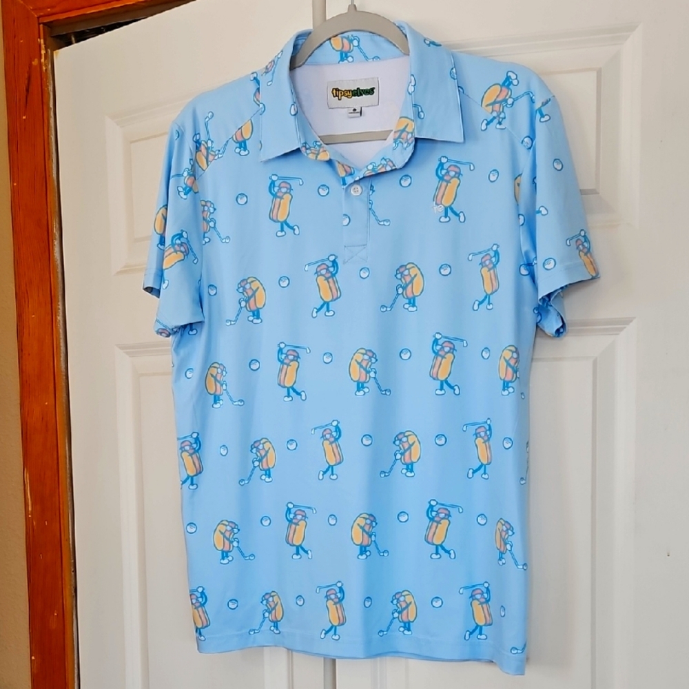 Tipsyelves brand polo style golf shirt Light blue.  Men's size Small